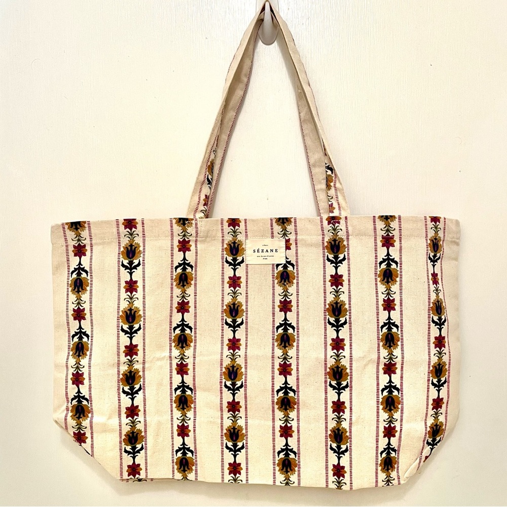 Sézane Floral Stripes Tote Bag
